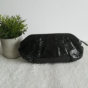 Black Patent Clutch Zip Closure and Gold Interior